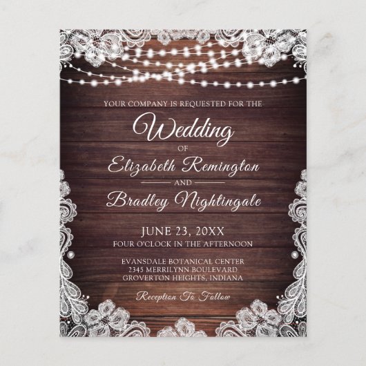 Budget Weddenschap Rustic Wood Lights Uitnodiging (Voorkant)