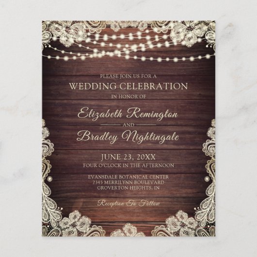 Budget Weddenschap Rustic Wood Lights Uitnodiging (Voorkant)