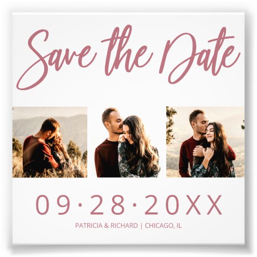 Budget Weddenschap Save the Date 3 Photo Collage Foto Afdruk (Voorkant)