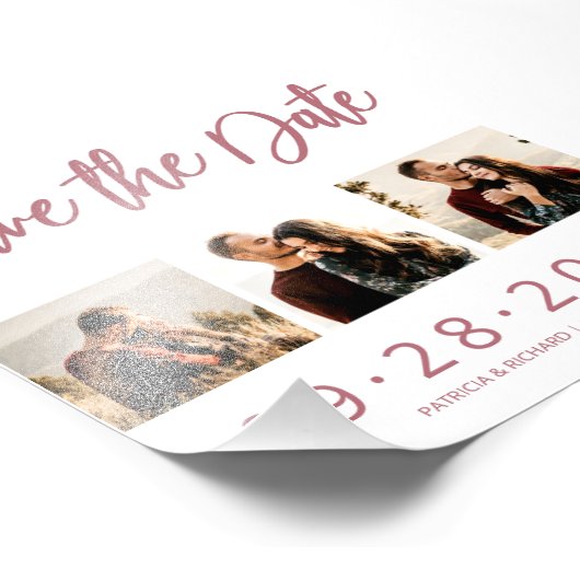 Budget Weddenschap Save the Date 3 Photo Collage Foto Afdruk (Hoek)