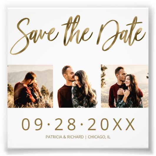 Budget Weddenschap Save the Date 3 Photo Collage Foto Afdruk (Voorkant)