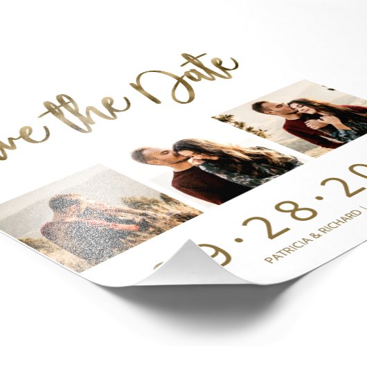 Budget Weddenschap Save the Date 3 Photo Collage Foto Afdruk (Hoek)