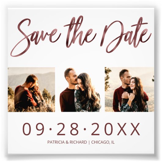 Budget Weddenschap Save the Date 3 Photo Collage Foto Afdruk (Voorkant)