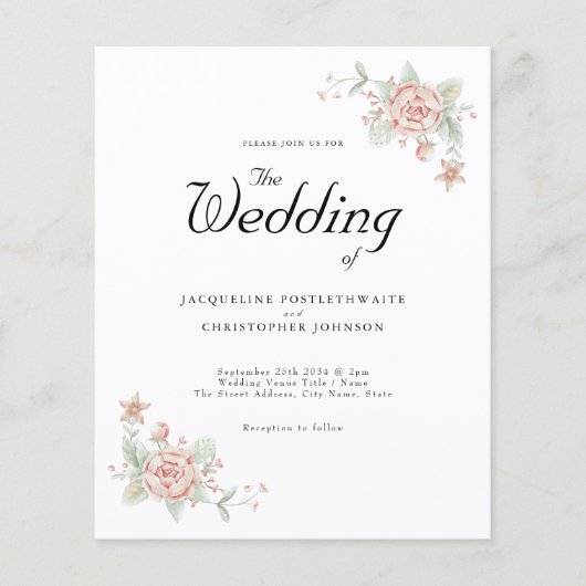 Budget Weddenschap Uitnodiging Chic Pink Peony Flyer (Voorkant)