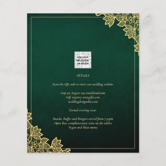 Budget Weddenschap Uitnodiging Emerald Green Gold  Flyer (Achterkant)