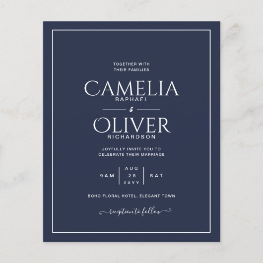 BUDGET Weddenschap Uitnodiging marineblauw Wit Kla Flyer (Voorkant)
