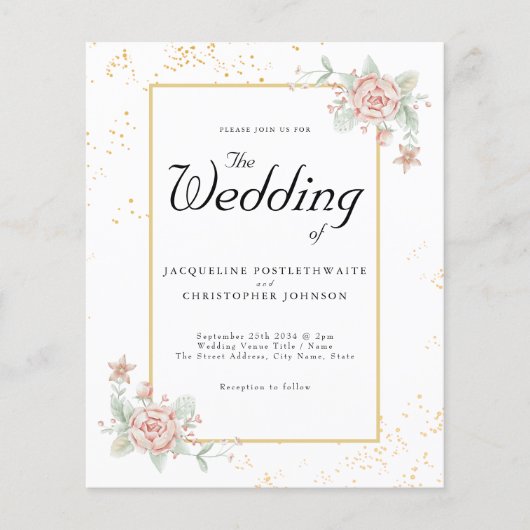 Budget Weddenschap Uitnodiging Roze Peony Flyer (Voorkant)