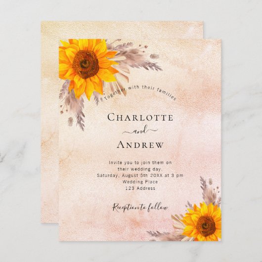 Budget Weddenschap zonnebloemen boho pampas gras b (Voorkant / Achterkant)