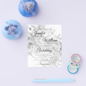 Budget Wedding Black & White Floral Uitnodiging Flyer (Enkel)