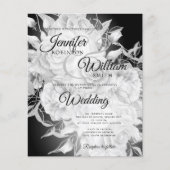Budget Wedding Black & White Floral Uitnodiging Flyer (Voorkant)