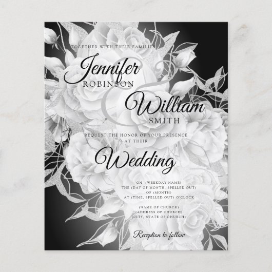 Budget Wedding Black & White Floral Uitnodiging Flyer (Voorkant)