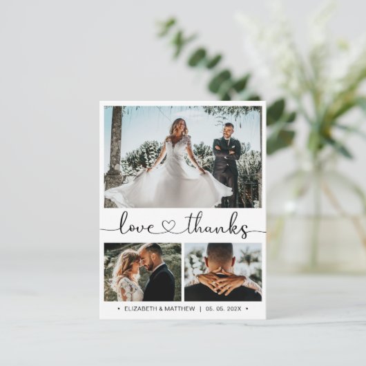 Budget Wedding Dank u 3 Photo Collage Briefkaart (Staand voorkant)
