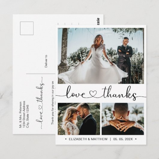 Budget Wedding Dank u 3 Photo Collage Briefkaart (Voorkant / Achterkant)