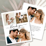 Budget Wedding Dank u de Foto Collage Kaart van he<br><div class="desc">Budget, Modern, Elegant Script 3 Foto Collage Wedding Bedankt dat je een betaalbare dunne kaart met een laag budget hebt gemaakt. Stijlvolle bruiloft bedankt je sjabloon met 3 foto's aan de voorkant en 1 foto aan de achterkant. ***GELIEVE OPMERKING TE MAKEN! *** BUDGET PAPIER/FLYER IS PAPIER THIN. *** UPGRADE HET...</div>