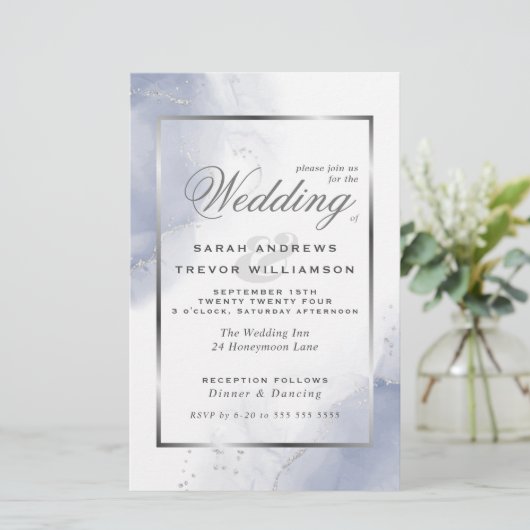 Budget Wedding Dusty Blue Silver Abstract (Staand voorkant)