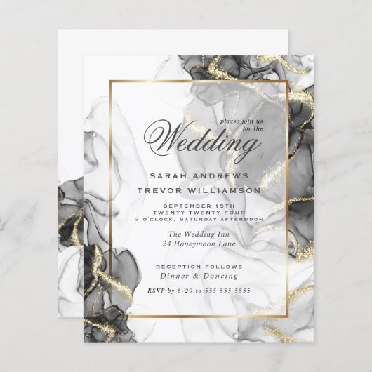 Budget Wedding Elegant Black Gold Alcohol Ink (Voorkant / Achterkant)