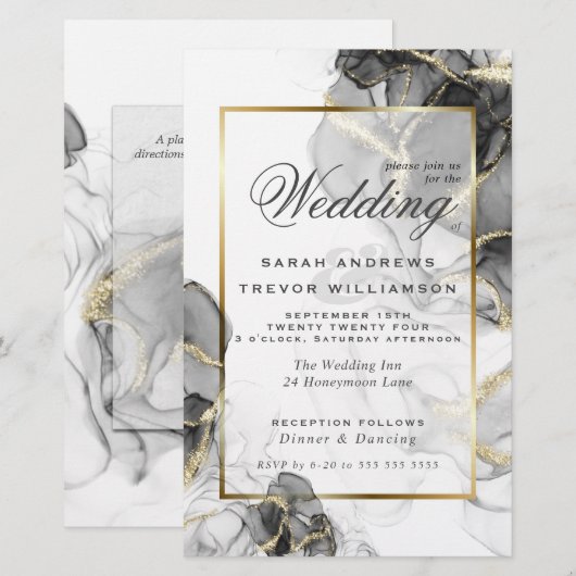 Budget Wedding Elegant Black Gold Alcohol Ink (Voorkant / Achterkant)