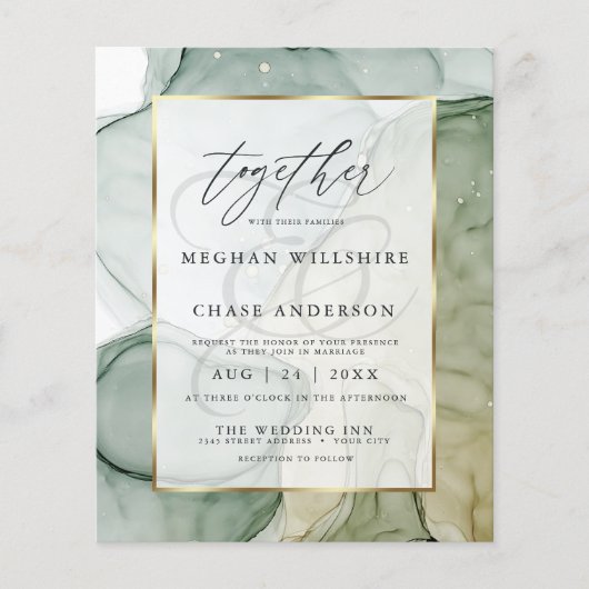 Budget Wedding Elegant Bleek Sage Abstracte Ink (Voorkant)