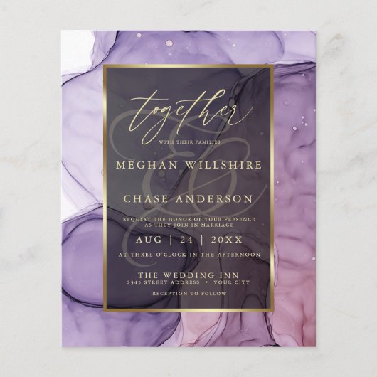 Budget Wedding Elegant Lavender Roos Abstracte Ink (Voorkant)