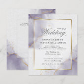 Budget Wedding Gold Dusty Plum Paarse Uitnodiging (Voorkant / Achterkant)