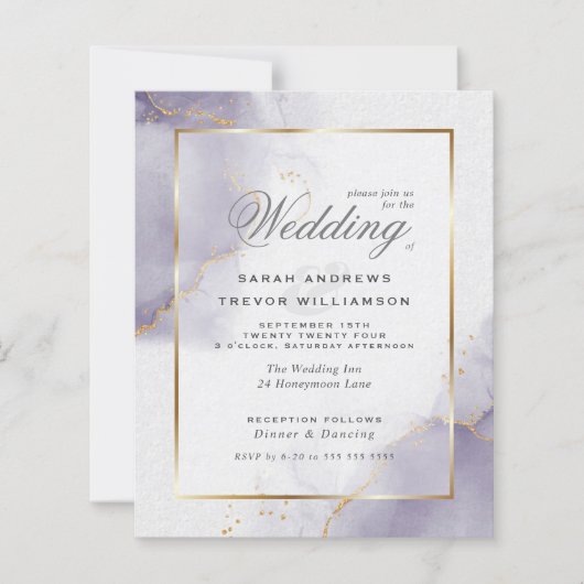 Budget Wedding Gold Dusty Plum Paarse Uitnodiging (Voorkant)