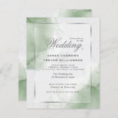 Budget Wedding Gold Muted Sage Green Uitnodiging (Voorkant / Achterkant)