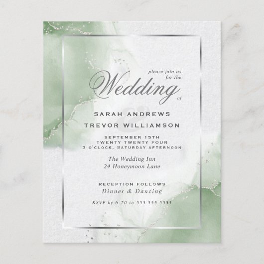 Budget Wedding Gold Muted Sage Green Uitnodiging (Voorkant)