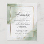 Budget Wedding Gold Muted Sage Green Uitnodiging (Voorkant)