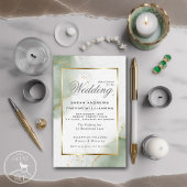 Budget Wedding Gold Muted Sage Green Uitnodiging