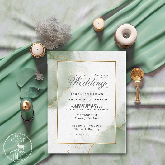 Budget Wedding Gold Muted Sage Green Uitnodiging