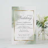 Budget Wedding Gold Muted Sage Green Uitnodiging (Staand voorkant)