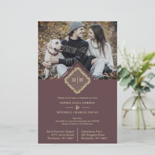 Budget Wedding Initials 2 Photos Lace Elegant (Staand voorkant)