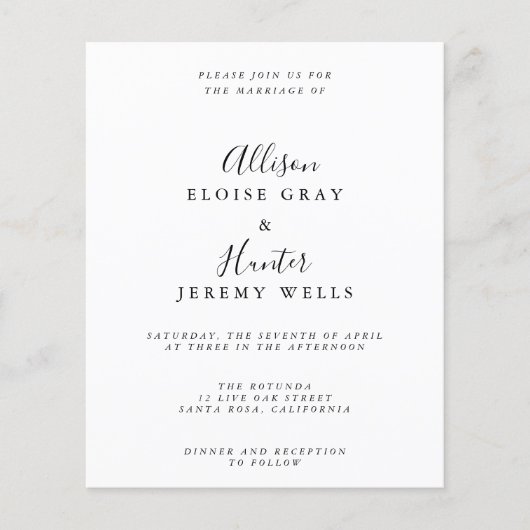 Budget Wedding Invitation Flyer (Voorkant)