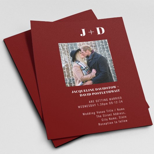 Budget Wedding Invitation Modern Burgundy Foto Flyer