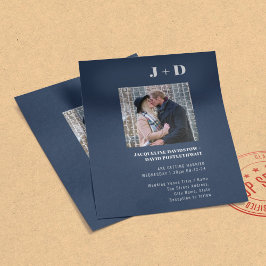 Budget Wedding Invitation Modern Navy Blue Foto Flyer