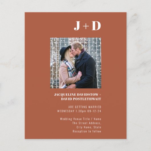 Budget Wedding Invitation Modern Terracotta Foto Flyer (Voorkant)