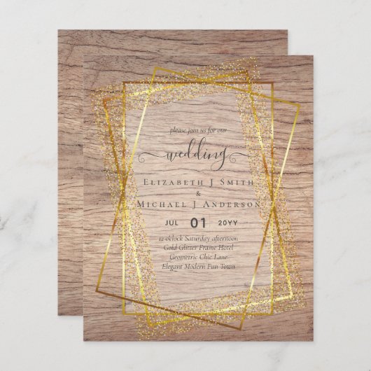 BUDGET WEDDING INVITATIONS Gold Glitter Geometric (Voorkant / Achterkant)