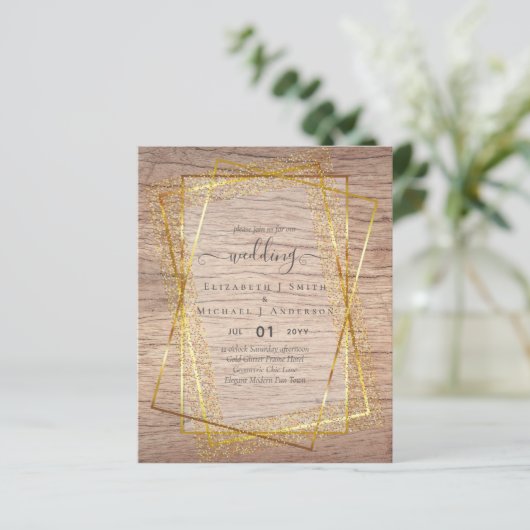BUDGET WEDDING INVITATIONS Gold Glitter Geometric (Staand voorkant)