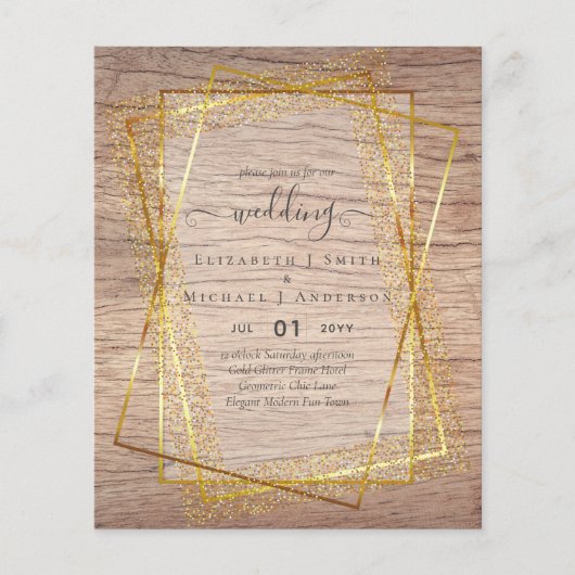 BUDGET WEDDING INVITATIONS Gold Glitter Geometric (Voorkant)