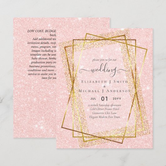 BUDGET WEDDING INVITATIONS Gold Glitter Geometric (Voorkant / Achterkant)