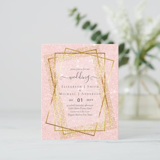 BUDGET WEDDING INVITATIONS Gold Glitter Geometric (Staand voorkant)