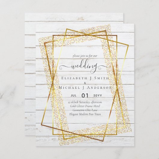 BUDGET WEDDING INVITATIONS Gold Glitter Geometric (Voorkant / Achterkant)
