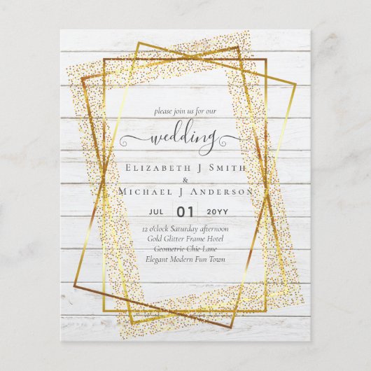 BUDGET WEDDING INVITATIONS Gold Glitter Geometric (Voorkant)