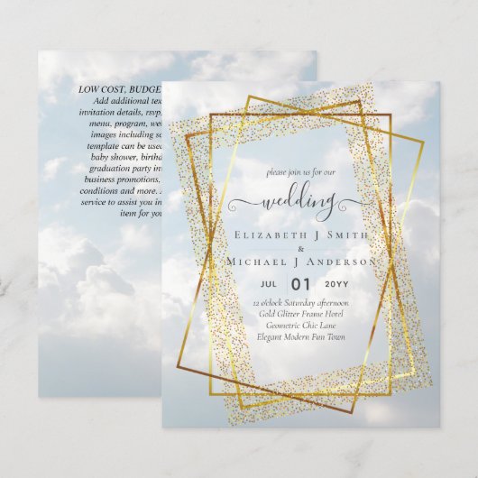 BUDGET WEDDING INVITATIONS Gold Glitter Geometric (Voorkant / Achterkant)