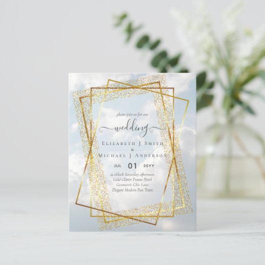 BUDGET WEDDING INVITATIONS Gold Glitter Geometric (Staand voorkant)