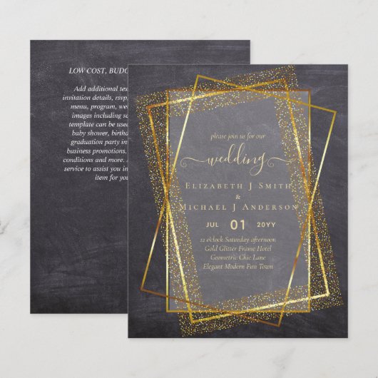 BUDGET WEDDING INVITATIONS Gold Glitter Geometric (Voorkant / Achterkant)