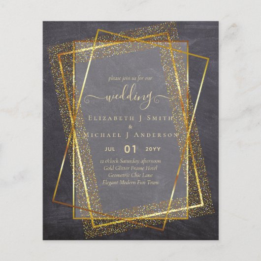 BUDGET WEDDING INVITATIONS Gold Glitter Geometric (Voorkant)