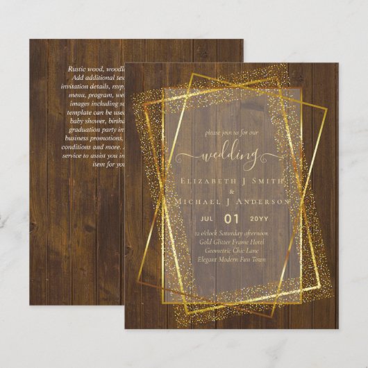 BUDGET WEDDING INVITATIONS Gold Glitter Geometric (Voorkant / Achterkant)