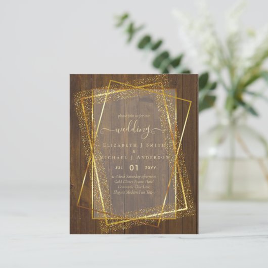 BUDGET WEDDING INVITATIONS Gold Glitter Geometric (Staand voorkant)