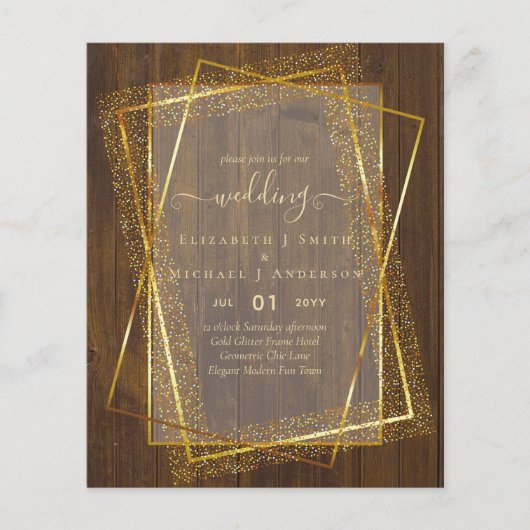 BUDGET WEDDING INVITATIONS Gold Glitter Geometric (Voorkant)